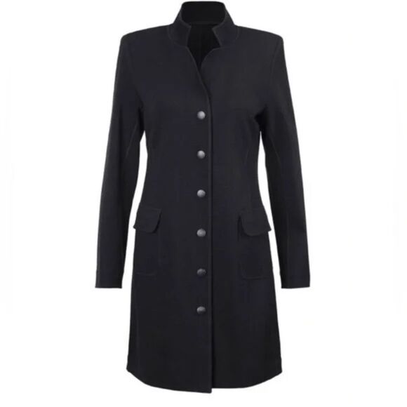 Cabi Jacket Women’s Medium Black Snap Front Long Maestro Coat with Front Pockets - Picture 1 of 7